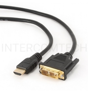 Кабель HDMI-DVI Gembird, 10м, 19M/19M, single link, черный, позол.разъемы, экран CC-HDMI-DVI-10MC