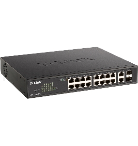 Настраиваемый L2 коммутатор D-Link DGS-1100-18PV2/A3A с 16 портами 10/100/1000Base-T и 2 комбо-портами 1000Base-T/SFP (16 портов PoE 802.3af/at, PoE-бюджет 130 Вт)