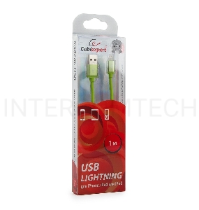 Кабель Cablexpert для Apple CC-S-APUSB01Gn-1M, AM/Lightning, серия Silver, длина 1м, зеленый, блистер 