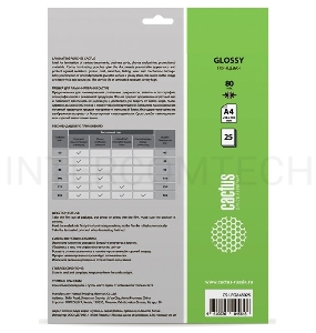 Пленка для ламинирования Cactus 80мкм A4 (25шт) глянцевая 216x303мм CS-LPGA48025