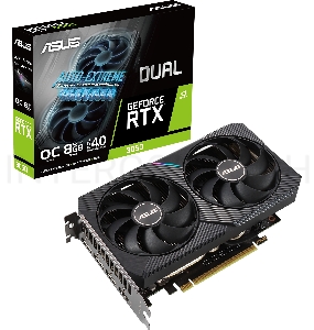 Видеокарта Asus DUAL-RTX3050-O8G, 8192Mb 128 GDDR6 1822/14000 HDMIx1 DPx3 HDCP Ret