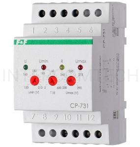 Реле напряжения CP-731 (трехфазный; микропроцессорный; контроль верхнего и нижнего значений напряжения; контроль ассиметрии; чередования фаз; монтаж на DIN-рейке 35мм 3х400/230+N 2х8А 1Z 1R IP20) F&F EA04.009.005
