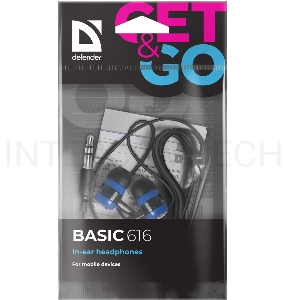 Наушники Defender Basic-616 Black/blue кабель 1,1 м