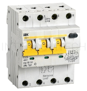 Автоматический Выключатель Дифф. тока Iek MAD22-6-025-C-30 АВДТ 34 C25 30мА