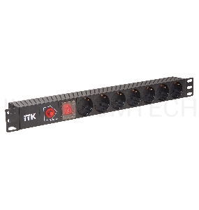 Блок ITK PDU 7 розеток DIN49440 (нем. станд.) с LED выключателем и защитой от перенапряжения, 1U, без шнура, вх. IEC320 C14, алюминевый профиль, черный