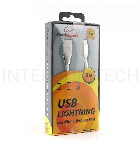 Кабель Cablexpert для Apple CC-G-APUSB01W-3M, AM/Lightning, серия Gold, длина 3м, белый, блистер