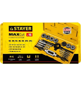 Набор STAYER 28010-H16_z01 MASTER  метчикодерж., плашкодерж., метчики 7шт, плашки 7шт, 16 предметов