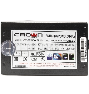 Блок питания CROWN CM-PS500W PLUS (ATX 500W, EMI/CE, 20+4in 450mm, 120mm red FAN, SATA*4, IDE*4, FDD*1, 4+4pin, 6+2pin PCI-E*1, кабель питания 1.2м, слюда)