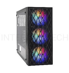 Корпус Miditower ExeGate EVO-8243-NPX700 (ATX, БП 700NPX с вент 12 см, 2*USB+1*USB3.0, черный, 3 вент. с RGB подсветкой, боковая панель - закаленное стекло)