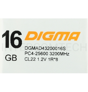 Память DDR4 16Gb 2666MHz Digma DGMAD42666016S RTL PC4-21300 CL19 DIMM 288-pin 1.2В single rank