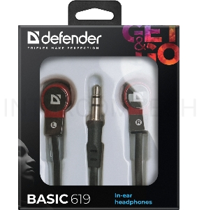 Наушники Defender Наушники вставки Basic 619 черный + красный 63619