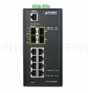 Индустриальный управляемый коммутатор Planet IGS-12040MT IP30 Industrial 8* 1000TP + 4* 100/1000F SFP Full Managed Ethernet Switch (-40 to 75 degree C, 2*DI, 2*DO, 12V-72VDC IN), ERPS Ring, 1588