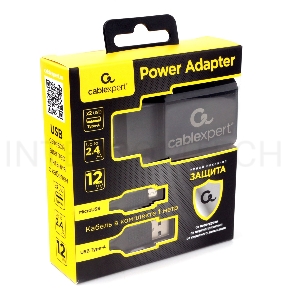 Адаптер питания Cablexpert MP3A-PC-35 USB 2 порта, 2.4A, черный + кабель 1м micro