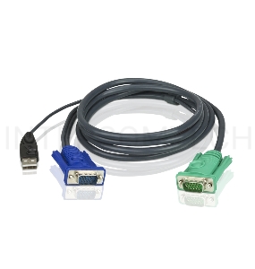 Шнур, мон+клав+мышь USB ATEN, SPHD15=>HD DB15+USB A-Тип, Male-2xMale,  8+4 проводов, опрессованный, 3 метр., черный, (2L-5203U)