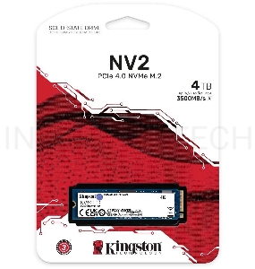 Твердотельный накопитель Kingston SSD NV2, 4000GB, M.2(22x80mm), NVMe, PCIe 4.0 x4, 3D TLC, R/W 3500/2800MB/s, TBW 1280, DWPD 0.3 (3 года)